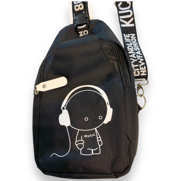 NWT Kuchen & Bag 1980 Music Crossbody Backpac Black & White W/ Adjustable Strap - Picture 2 of 14